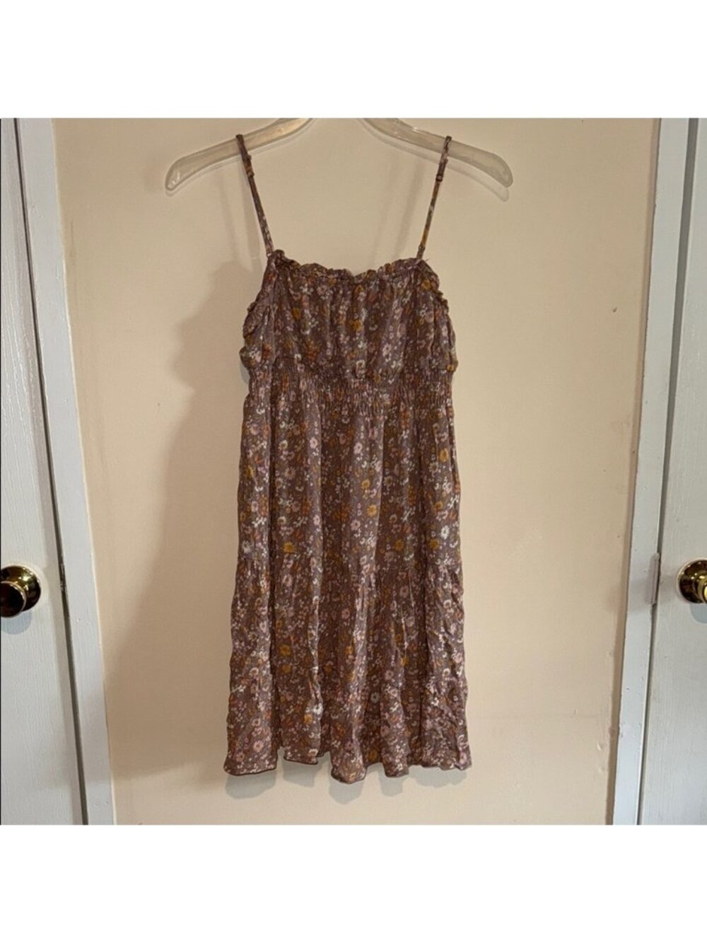 Floral Mini Dress in Brown and Yellow